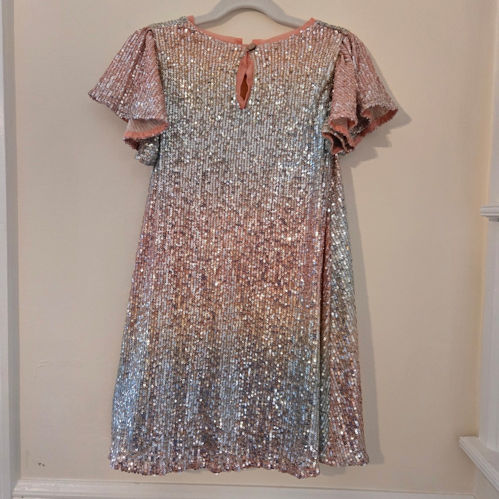 Next Kids‎ Pink Silver Ombre Sequin Party Dress Flutter Sleeve 6yrs K89-849-088 - Picture 6 of 8